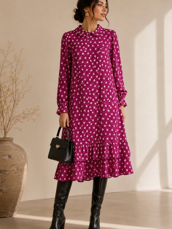 I. Magnin Dresses & Skirts - Vintage Helga for I. Magnin Fuchsia Polka Dot Ruffle Midi Dress Size 12